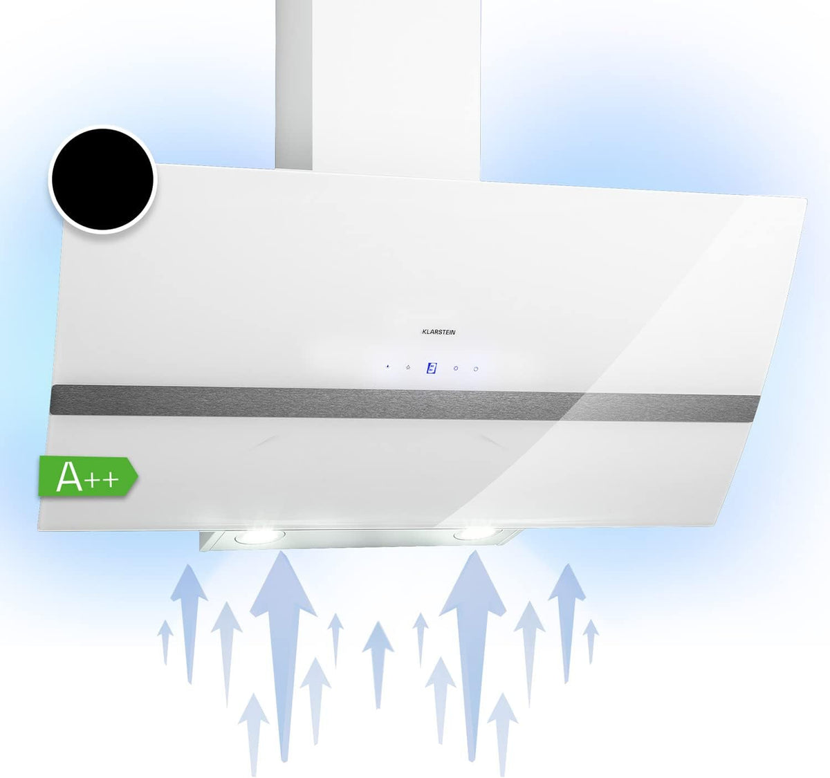 KLARSTEIN hotte aspirante, 90 cm – 509 m | Blanc, Hottes de Cuisine Inclinées – Filtre de Hotte en Aluminium | Débit d'Air Puissant ³/h
