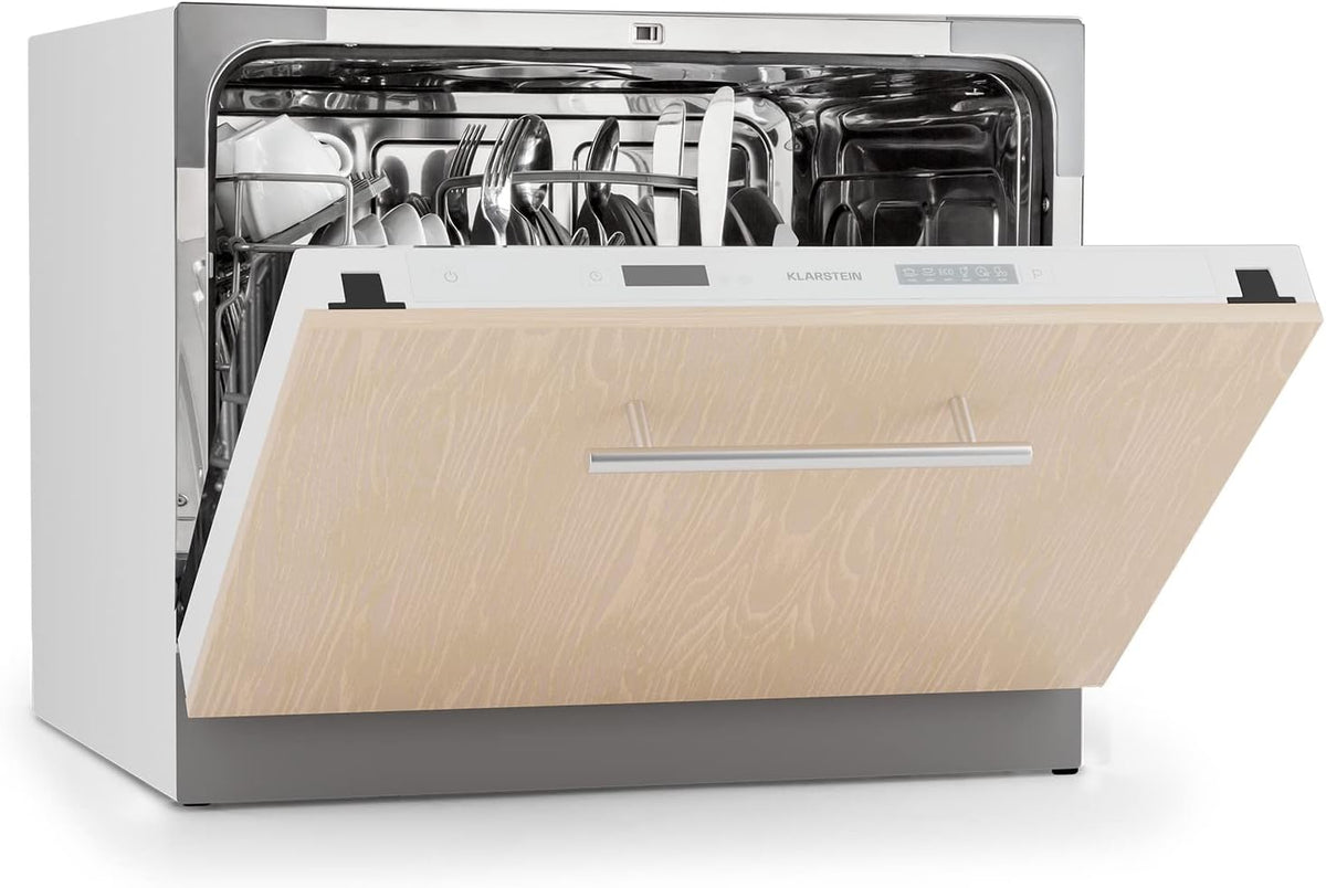 KLARSTEIN Lave-vaisselles compacts, Blanc/Beige/Argent – Mini Lave Vaisselle Encastrable de 6 Couvert | Lave-vaisselles Silencieux