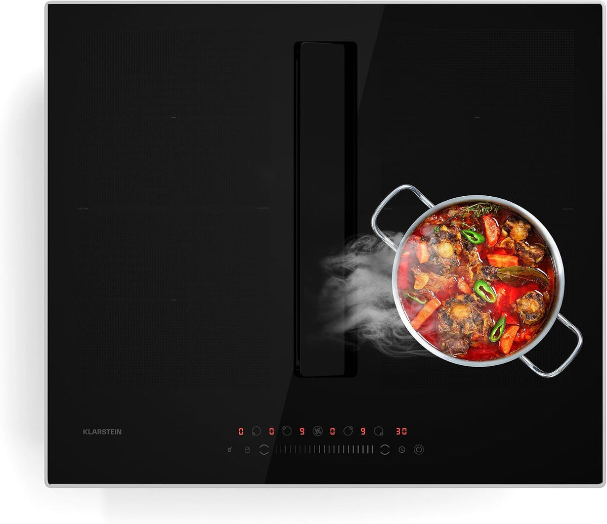 KLARSTEIN Tables de cuisson, 7200 W – 8400 W | 590 m, Noir – Chef-Fusion Prime table à induction avec hotte intégrée