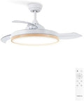 Ventilateurs CREATE – 40 W | 108 cm, Blanc/Bois Clair – minuterie | pales rétractables, 3 températures de lumière