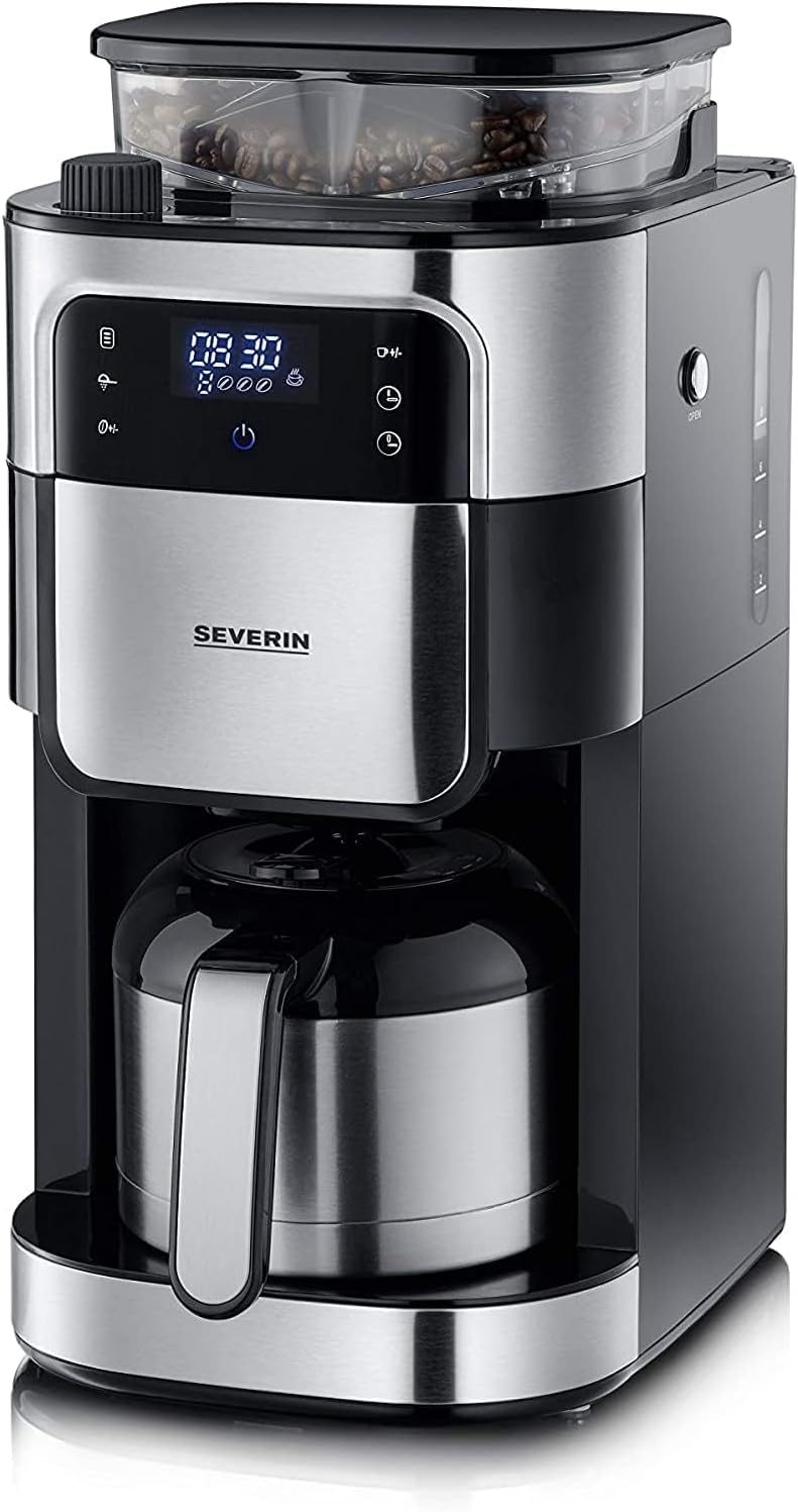 machine à café Severin | 000 W, Noir/Inox – Cafetière avec broyeur intégré 1 | programmable avec minuteur