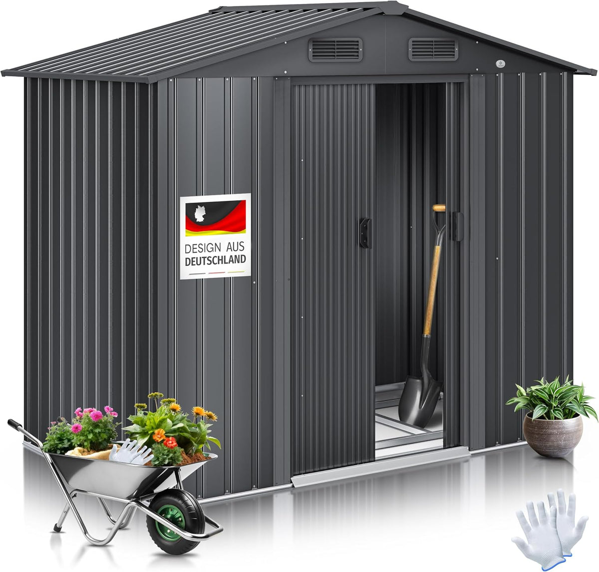 armoire KESSER – 4,2 m | 182 x 118 x 186 cm, Anthracite – Abri de Jardin XL en métal de ³ avec Fondation | Gants de Travail