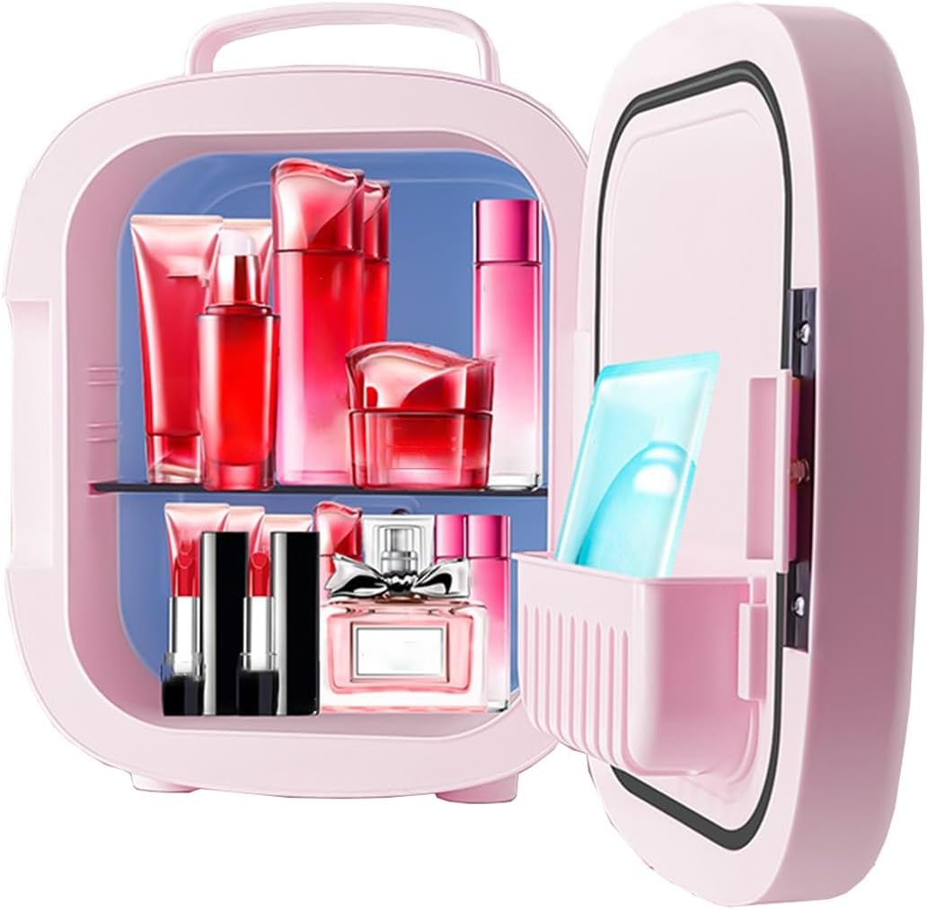 mini réfrigérateur GIZNXBA | 6l, 12 V – Rose/Bleu | Mini Frigo De Chambre, Voiture avec Miroir À Lumière LED Graduable
