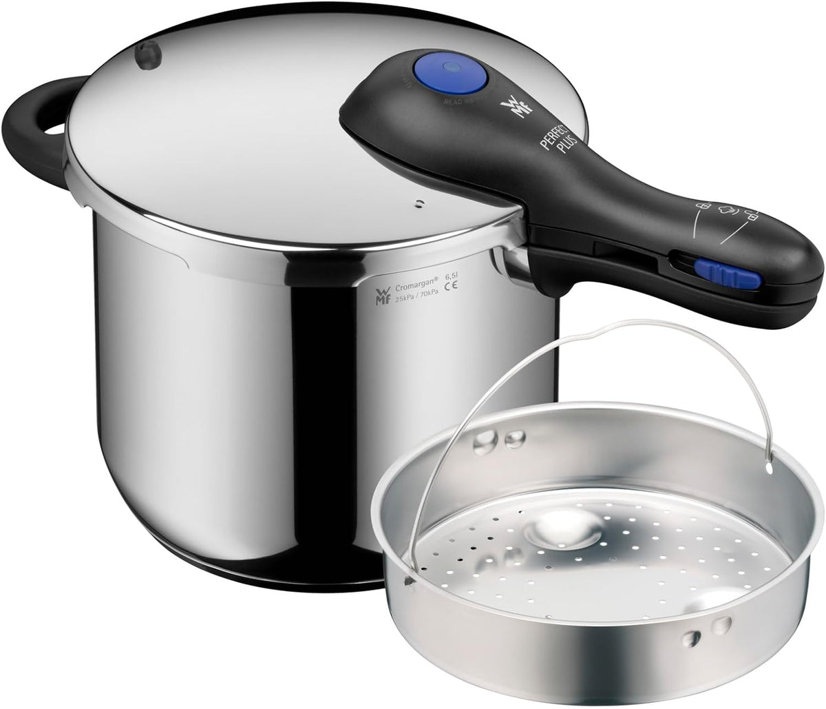 Autocuiseurs WMF | 22 cm, 6 litres – Argent/Noir | Perfect Plus - Autocuiseur rapide Ø de diamètre et demi, protection contre les flammes