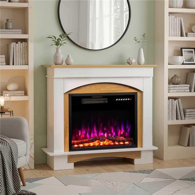HOMAVO cheminée électrique, 1000 W – 2000 W | Blanc/Bois/Noir, Chauffante – 12 Couleurs de Flamme 3D | 4 Couleurs de Feu en Bois