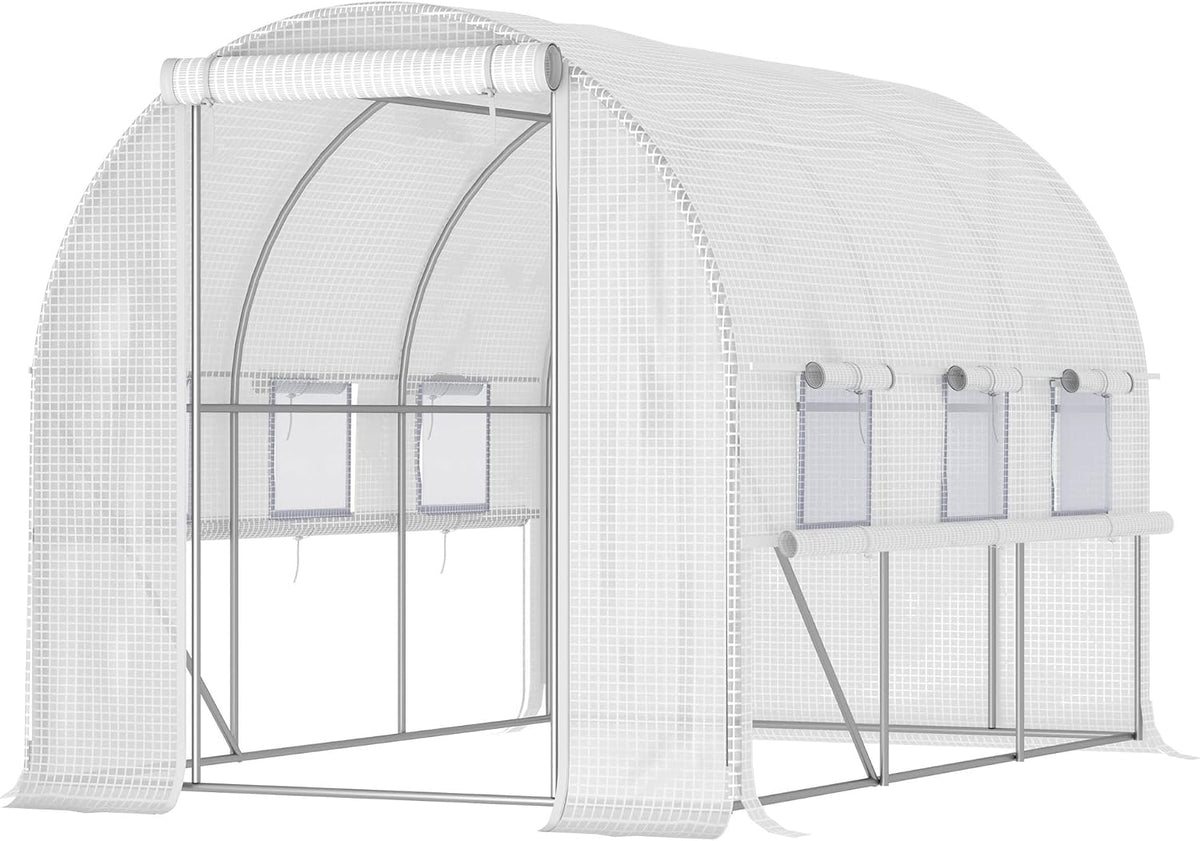 Outsunny Serres tunnel, 6 m – Blanc | Serre de Jardin Tunnel, Serre Tunnel ² avec 6 fenêtres et 1 Porte Enroulable