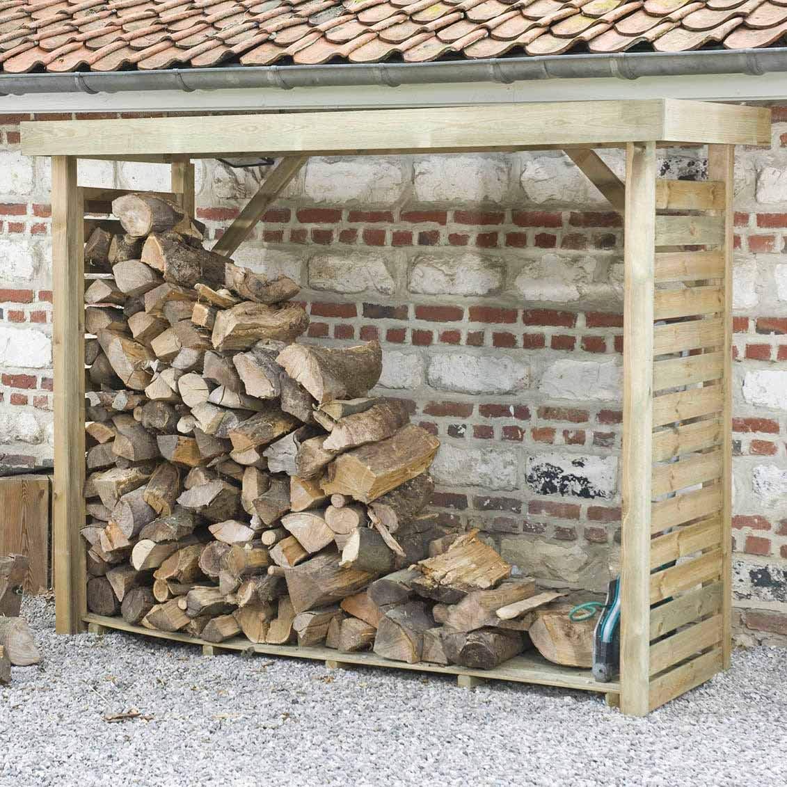 Abris de jardin Madeira – Beige | Abri à bûches en Bois avec Plancher - 2, 7 stères