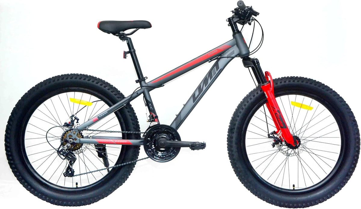 Cyclisme DEPORBIKES – 24 pouces | Gris/Rouge/Noir, Vélo pour enfant 8-12 ans, Vélo de montagne + roues Fat 3.0 + 21 vitesses Shimano + suspension
