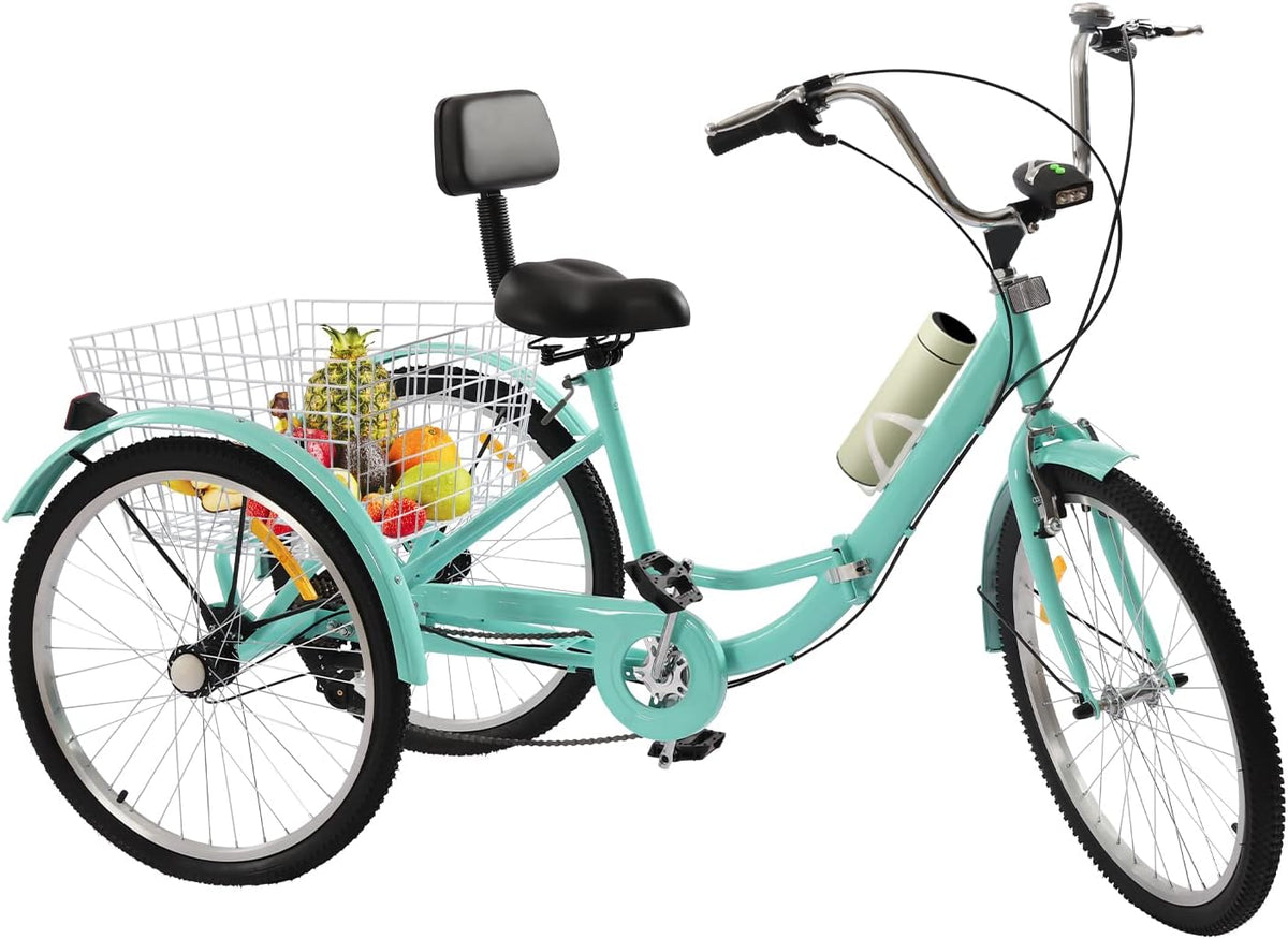 Duoruameng Vélos pliants, 180 cm – acier au carbone | PU, éponge – aluminium | caoutchouc, PC – Turquoise | Tricycle pour adulte 24 '
