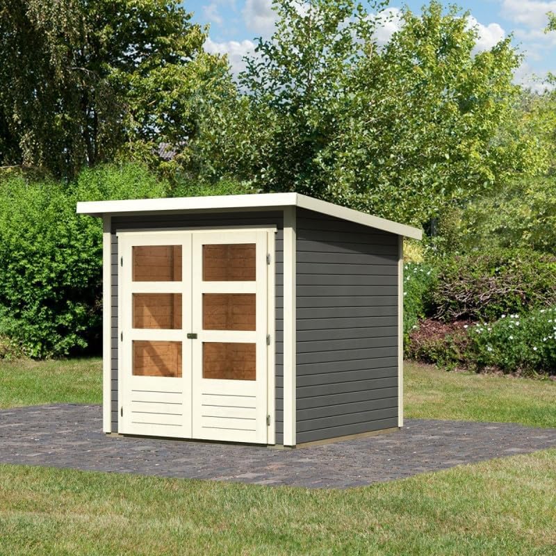 Abris de jardin Karibu | 3,46 m, Gris/Blanc/Marron – Stockach 2 | Abri de Jardin Bois Massif Épicéa Nordique Gris Terre ²