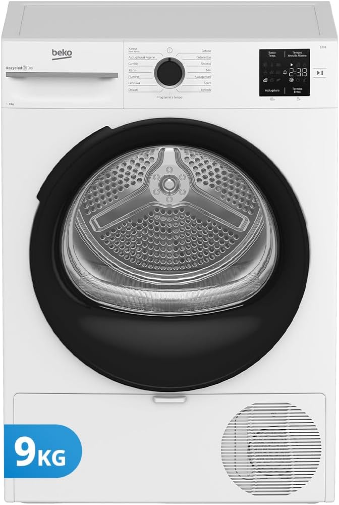 lave-linge Beko – machine à laver | 9 kg, 84,6 x 59,8 x 60,7 cm – Blanc/Noir | BMTAM93EB sèche-linge, Autonome – Classe D | 15 Programmes