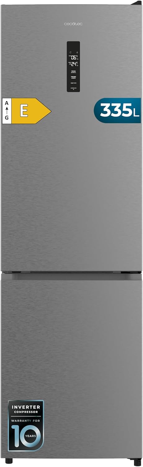 réfrigérateur Cecotec – frigo | 335 L, 195,3 cm – 59,5 cm | Inox, Combi No Frost Bolero CoolMarket Combi 335 E. Hauteur et Largeur