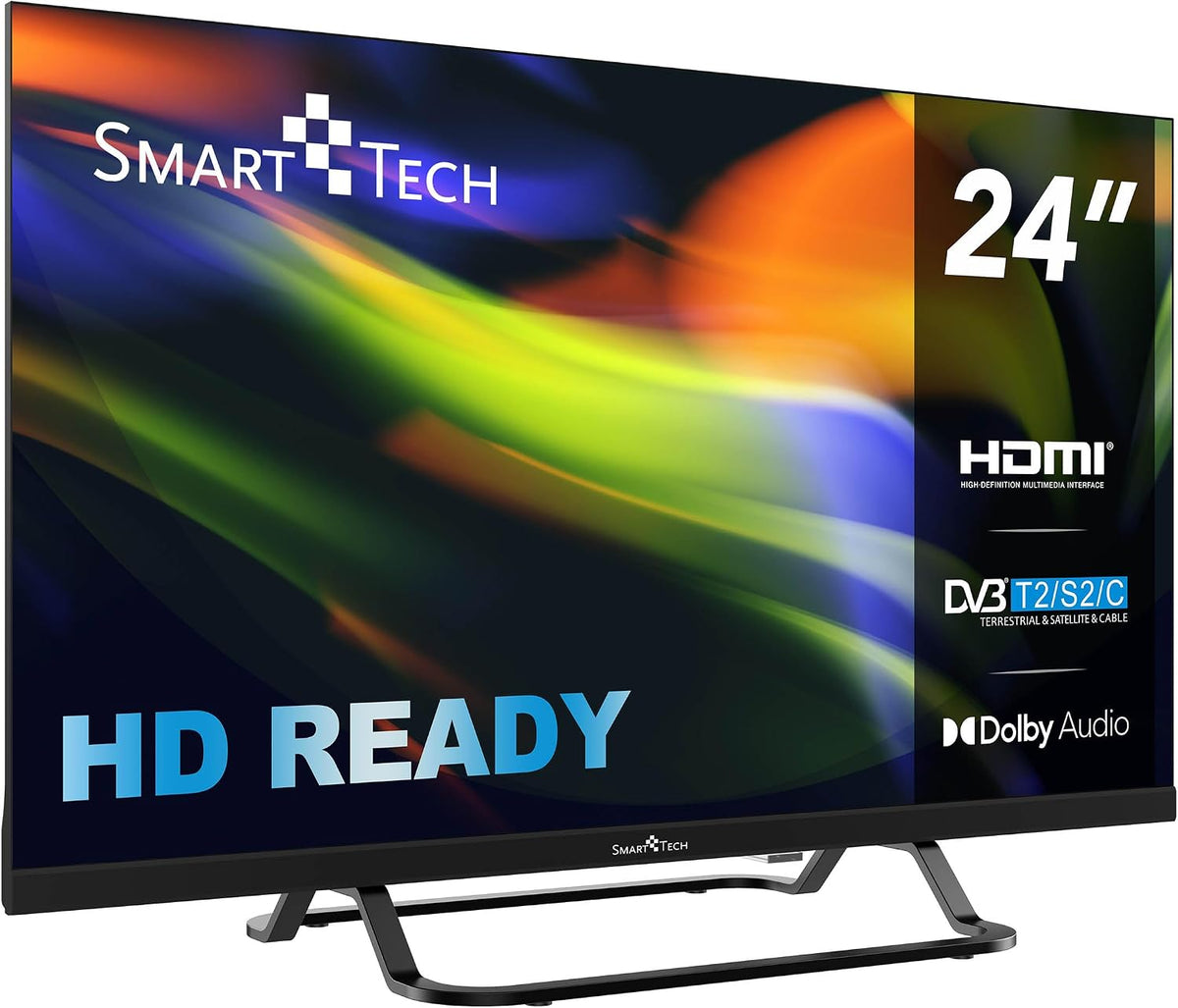 téléviseur Smart Tech – 60 cm | 220v, 12v – Noir | TV LED HD 24' ( ) + Chargeur de véhicule fourni 24HN01VC, Résolution: 1366 * 768