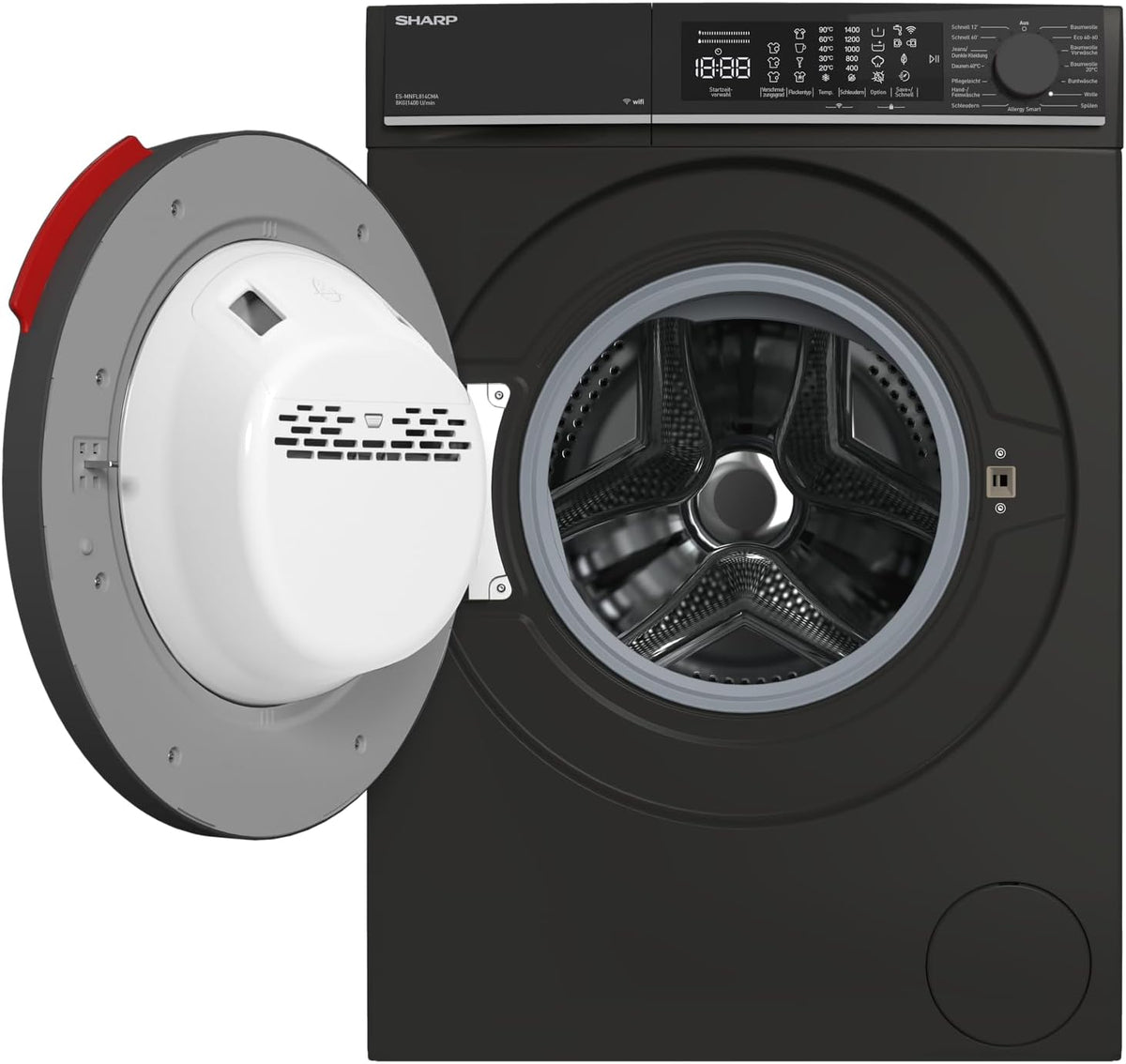 lave-linge Sharp | machine à laver, 8 kg – 1400 tr/min | Noir, Écran tactile LED - mat