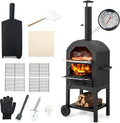 four à pizza GYMAX – 162 cm | Noir/Beige, Extérieur à Bois ou à Pellet – Cuisson Facile avec Thermomètre | Pierre à Pizza