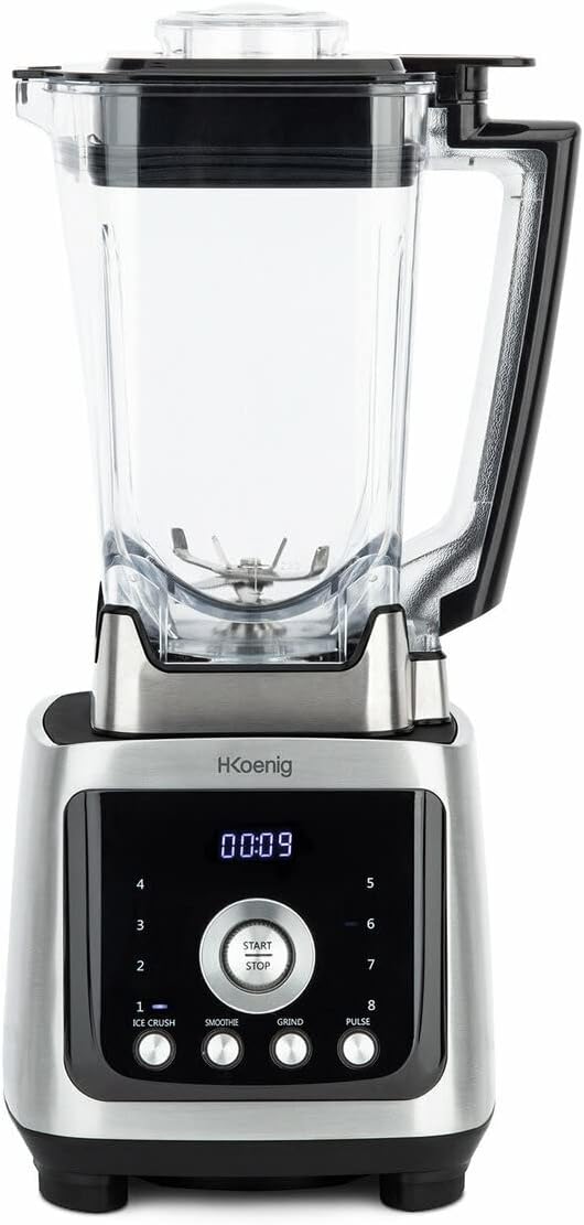 H.Koenig blender, 2000 W – 2 L | Noir/Argent, MXH880 Power+ Puissant aluminium Bol tritan Lames inox – Nettoyage facile