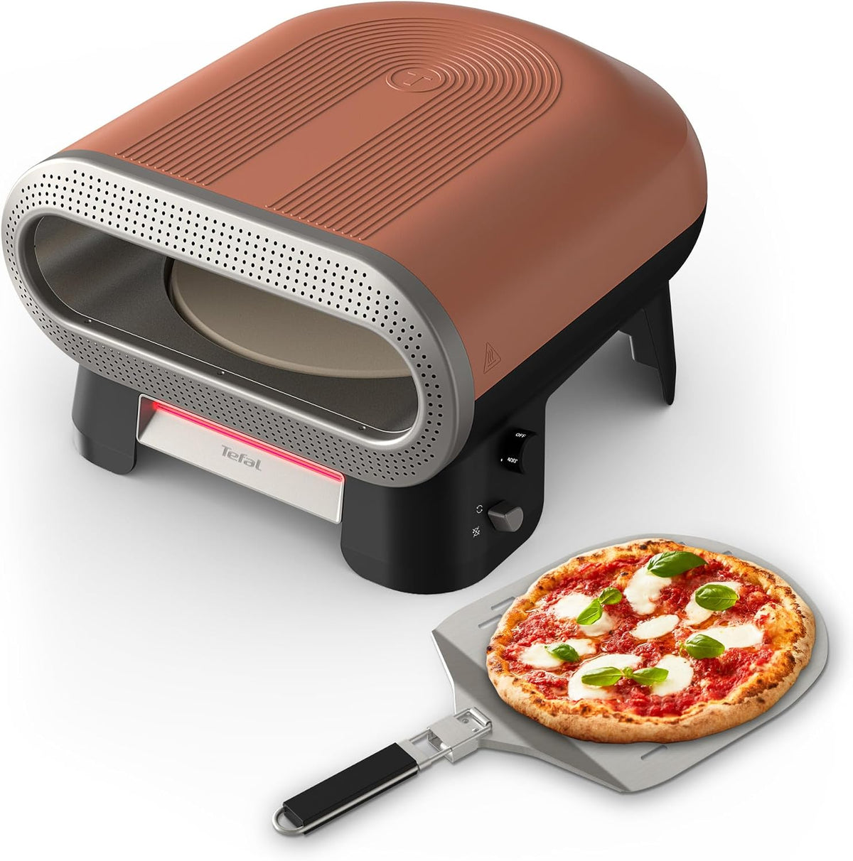 four à pizza Tefal | Cuivre/Noir, Pizza Pronto – électrique d'extérieur | Pierre rotative automatique, Jusqu'à 400°C