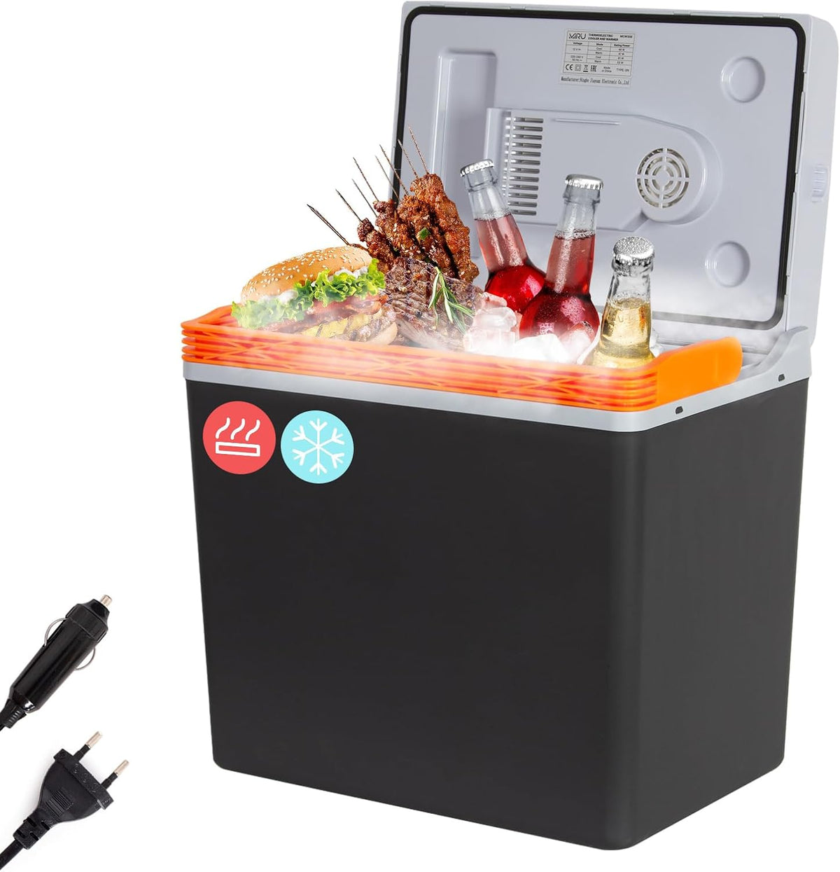 Todeco glacière, 30 L – 12 V | 230 V, Noir/Orange/Gris – électrique portable | Refroidir et Garder au Chaud, Mini-frigidaire