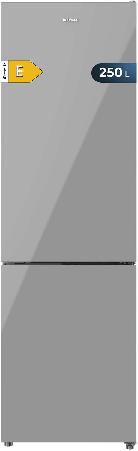 Cecotec réfrigérateur, frigo – 250 L | Gris, combiné Bolero CoolMarket Combi 250 Grey Glass E. verre – Total No Frost