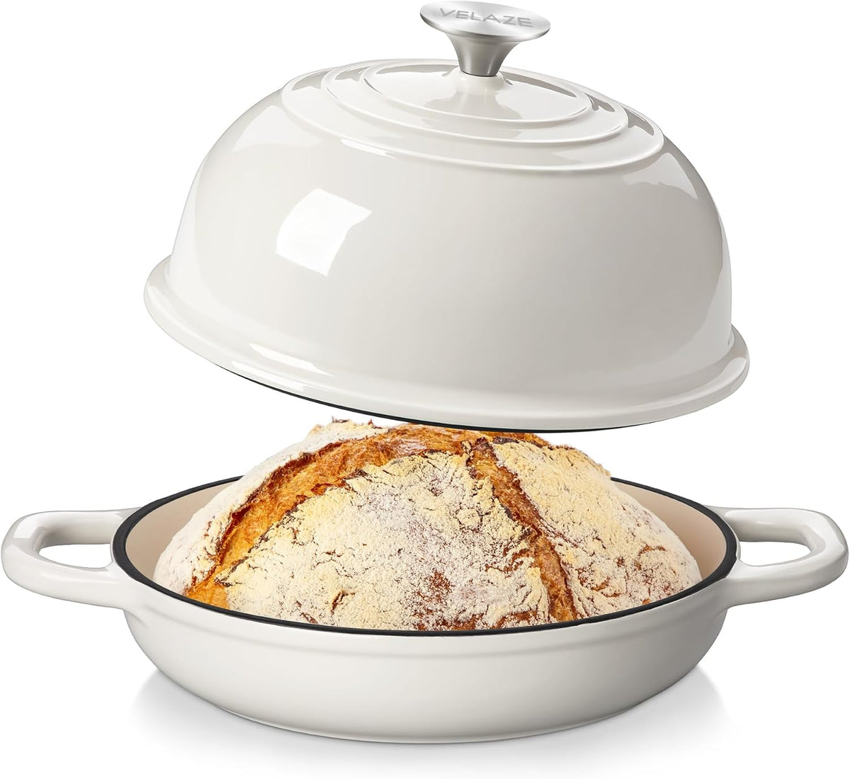 Cocottes Velaze | 4.8 L, 24 cm – Blanc | Cocotte Fonte Induction, Casserole Émaillée avec Couvercle – Cocotte à Pain