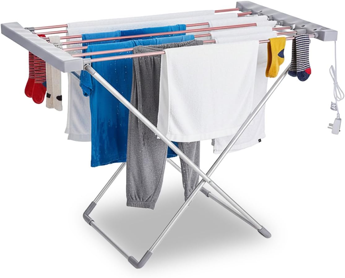 Séchoirs à vêtements Wintem – 120 W | Gris/Argent, ClassiDry Étendoir électrique avec 8 Barres chauffantes – Séchoir Pliable