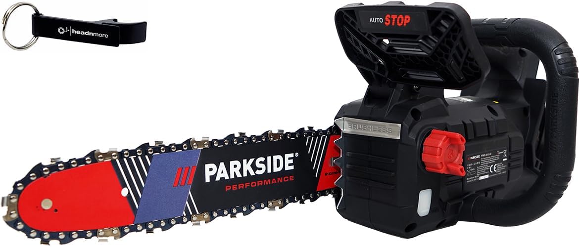 tronçonneuse HEADNMORE – 40 V | Noir/Rouge/Bleu, Bundle - Parkside Performance sans fil PPAKS 40 + porte-clés