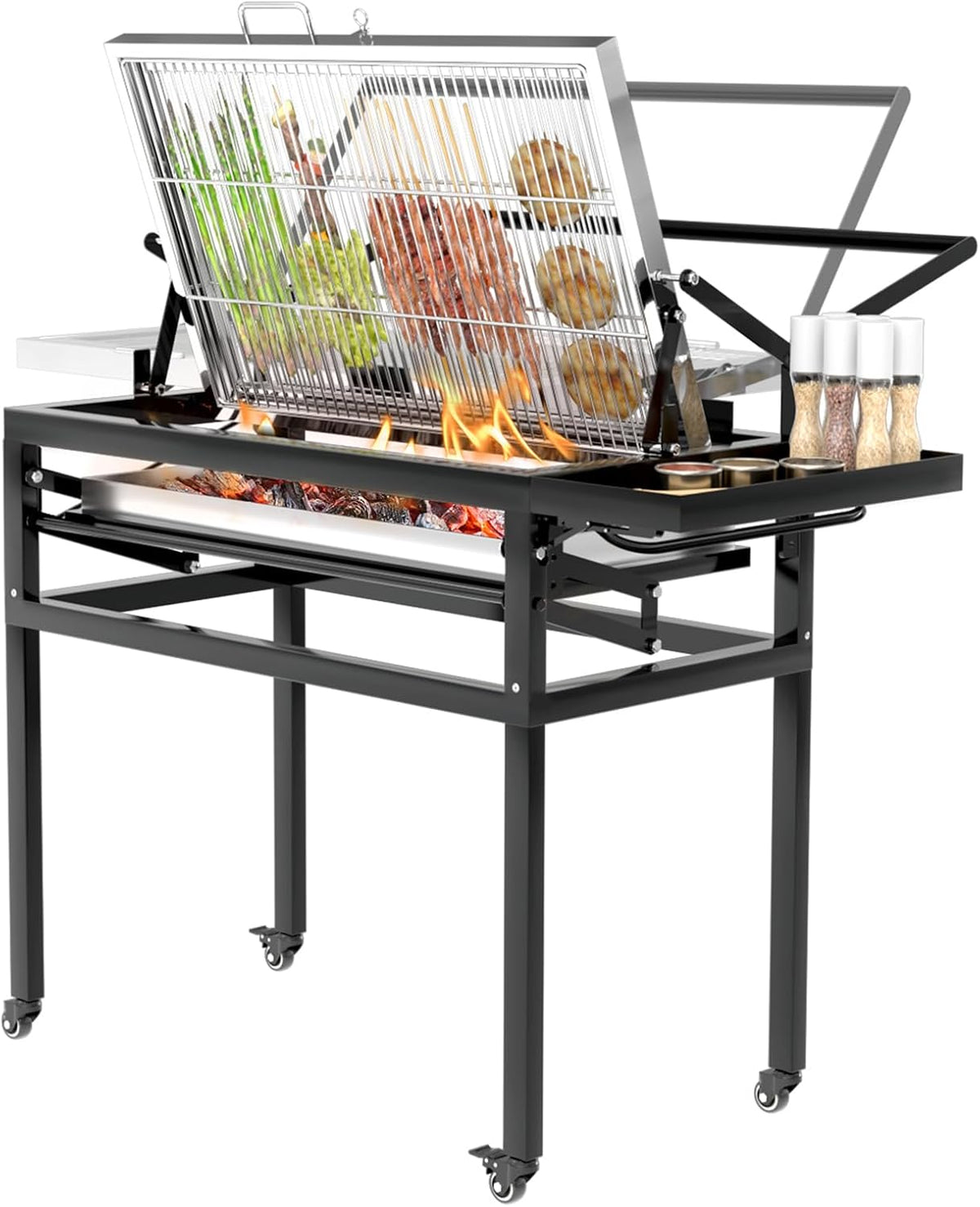 barbecue à charbon ZICHOUYING – Noir | Barbecue au charbon de bois robuste, carré et amovible pour l'extérieur