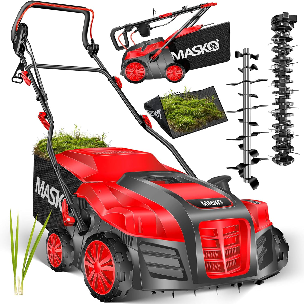 Masko Outillage de jardin motorisé, 40 cm – 55 L | Rouge/Noir, profondeur de travail
