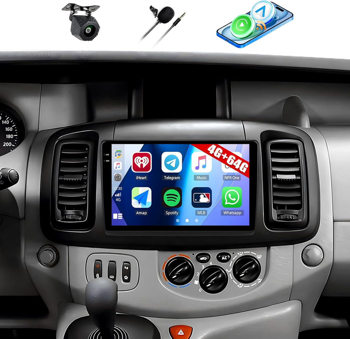 GOHHDL Autoradio, 4G – 64G | 10 Pouces, Noir/Gris – Android 15 | écran Tactile avec Carplay Android Auto WiFi GPS FM/RDS BT SWC Caméra