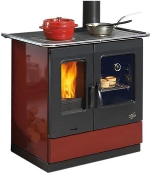 Chauffage aux combustibles solides GODIN – 6.5kw | Rouge/Noir, Cuisinière À Bois Rouge - 241100CARMIN