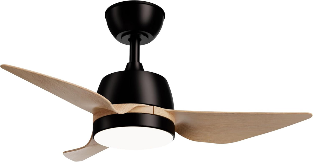 Ventilateurs de plafond Sulion – 24 W | 86 cm, Noir/Bois Clair – Ventilateur de plafond marin lumière LED réglable