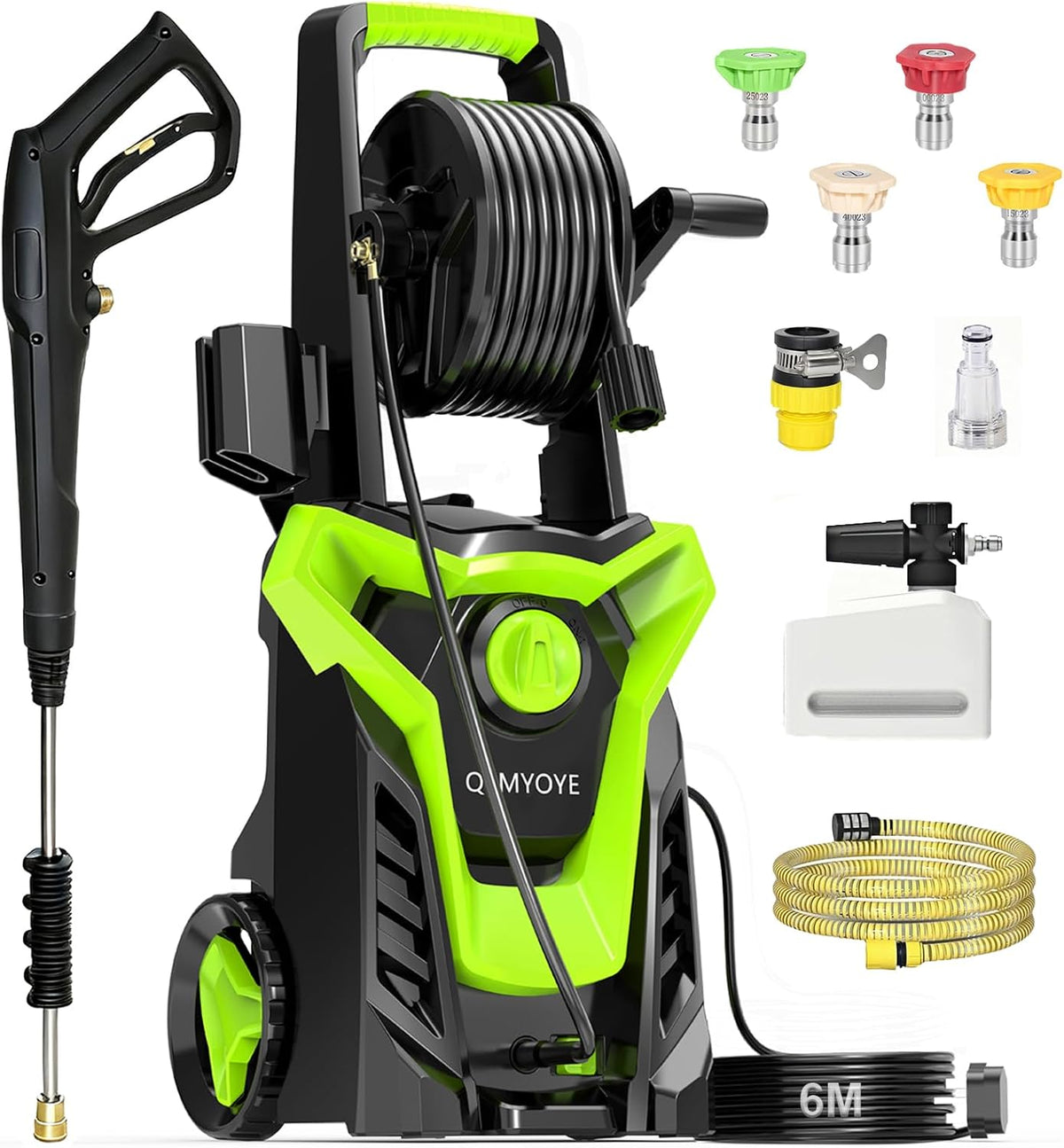 nettoyeur haute pression QSMYOYE | 2000 W, 160Bar – 540 L | 8 m, Noir/Vert – Pression de Travail | Débit /H Mobile avec Buse Réglable