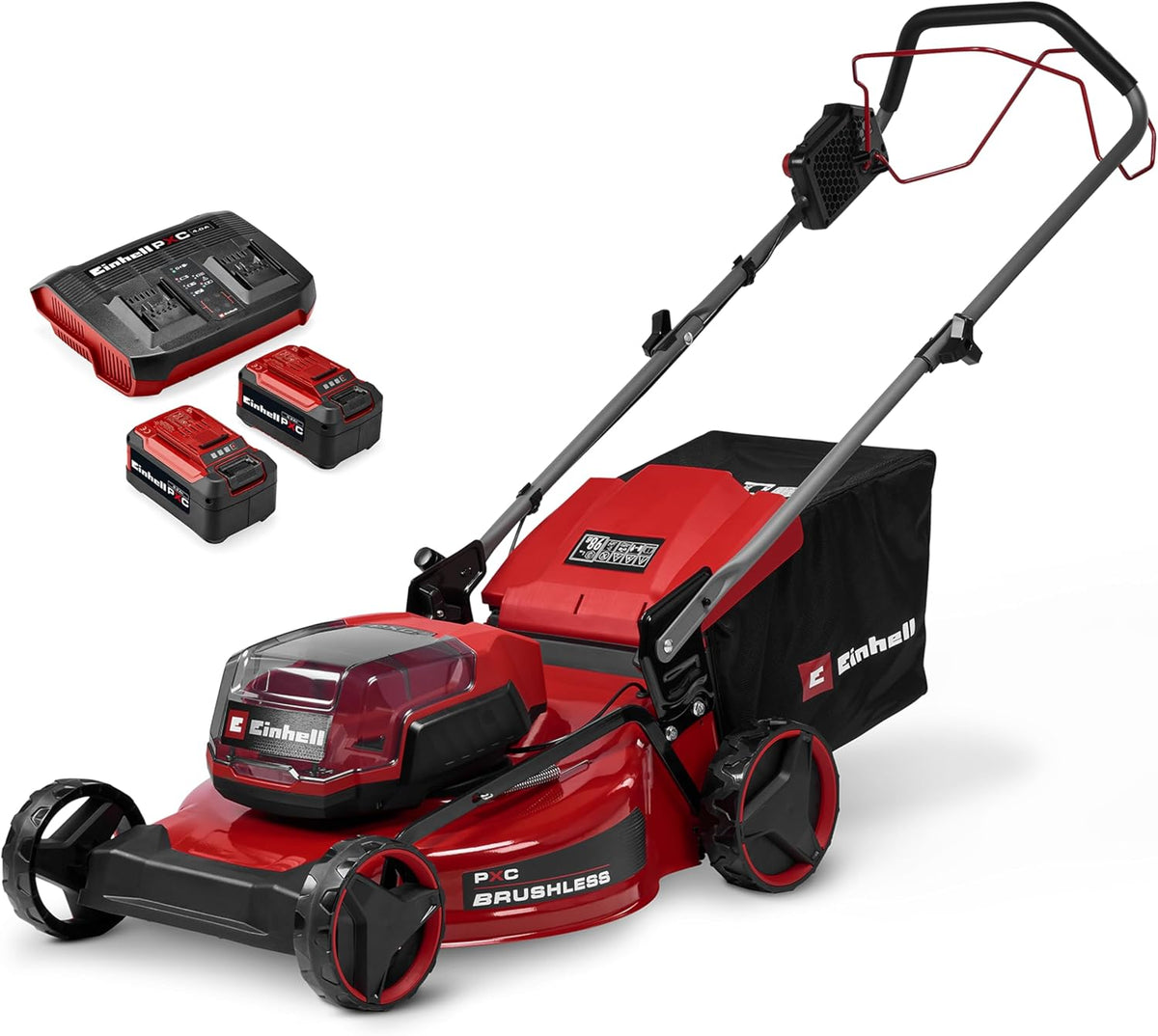 tondeuse à gazon Einhell | 2 x 5,2, 36 V – 51 cm | 750 m, 50 L – Rouge/Noir | sans fil GC-CM 36/51 S Li BL ( Ah) Power X-Change (