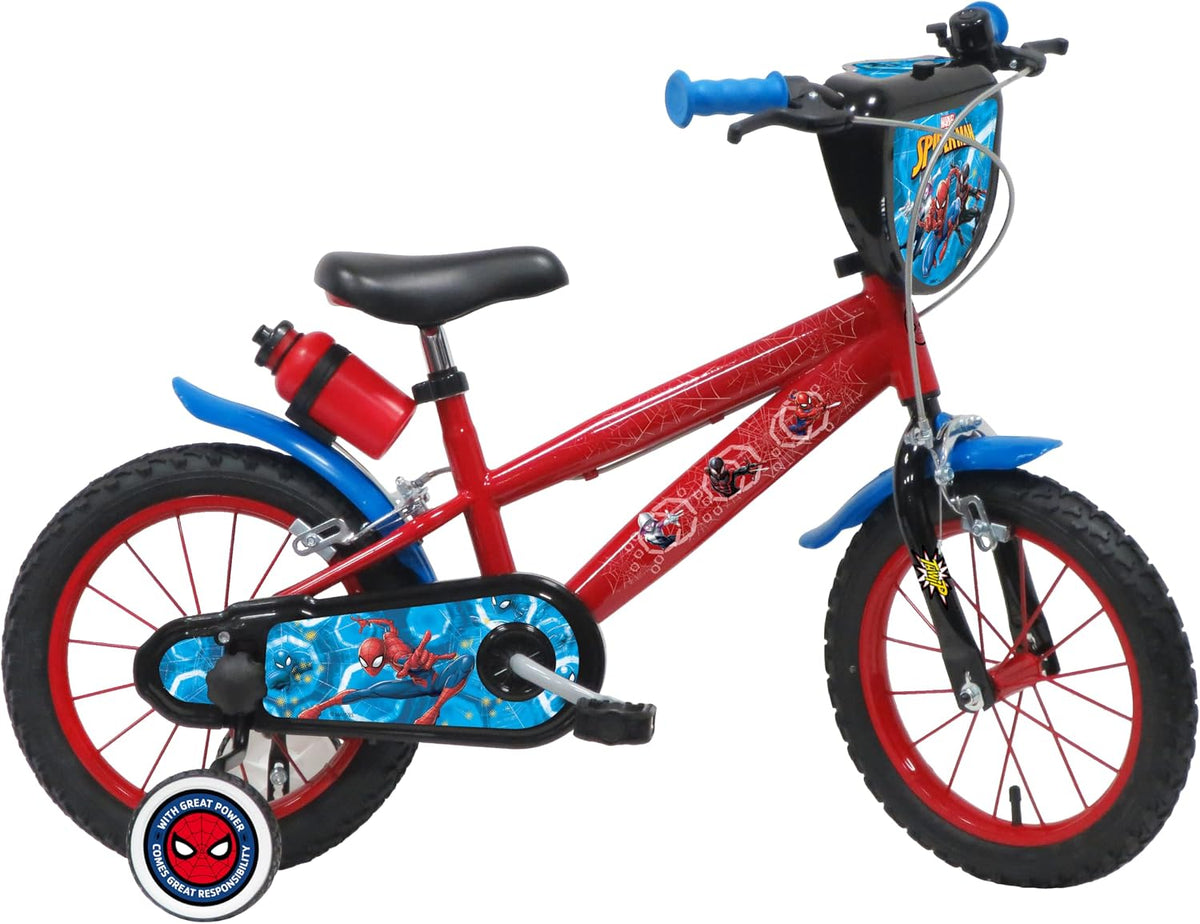 Vélos enfants Vélo ATLAS | Rouge/Bleu/Noir, Vélo Enfant Garçon 14'' Spiderman équipé de 2 Freins – pneus gonflables