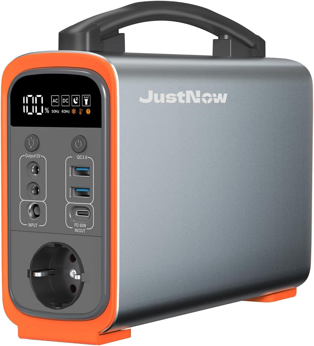JustNow groupe électrogène, 240 W – 240 Wh | 60 W, Gris/Orange – Station d'alimentation portable / h | batterie LiFePo4 avec sortie AC/DC/USB/PD