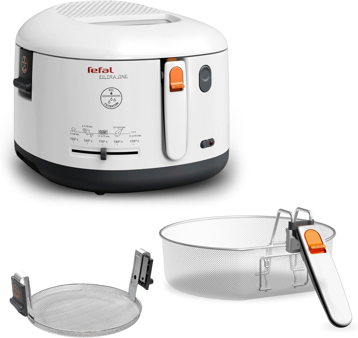 Friteuses Tefal | Blanc/Orange/Noir, Filtra One Friteuse classique – Filtration de l'huile | Température réglable