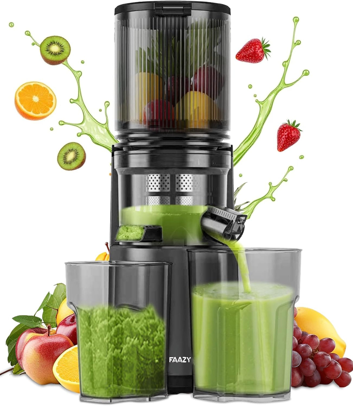 presse-agrumes Faazy | 130 mm, Noir – Extracteur de Jus avec Large Goulotte | à Froid pour Fruits et Légumes Entiers