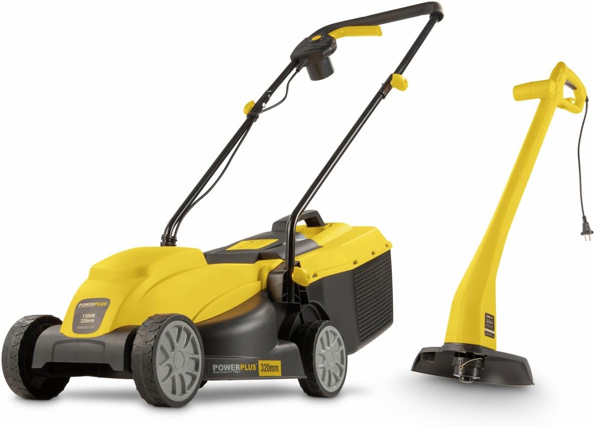 Outillage de jardin motorisé POWERPLUS | 1300w, 32 cm – 250w | Jaune/Noir, Lot Tondeuse a gazon électrique + Coupe-bordures POWXG6212T