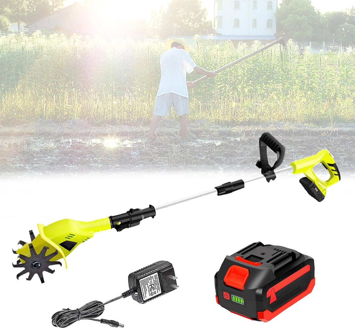motoculteur Quixnova | 10,5 cm, 25 cm – 127 cm | Jaune/Noir, Cultivateur électrique sans Fil – Largeur de labourage