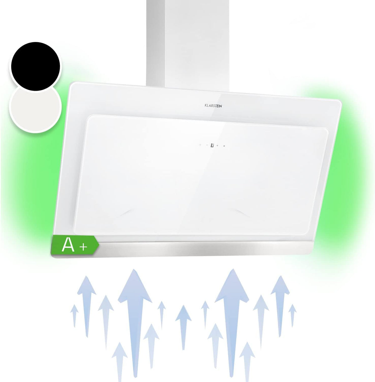 hotte aspirante KLARSTEIN – 90 cm | 563 m, Blanc/Noir – Inclinée Silencieuse | Hotte de Cuisine avec Lampes LED RGB