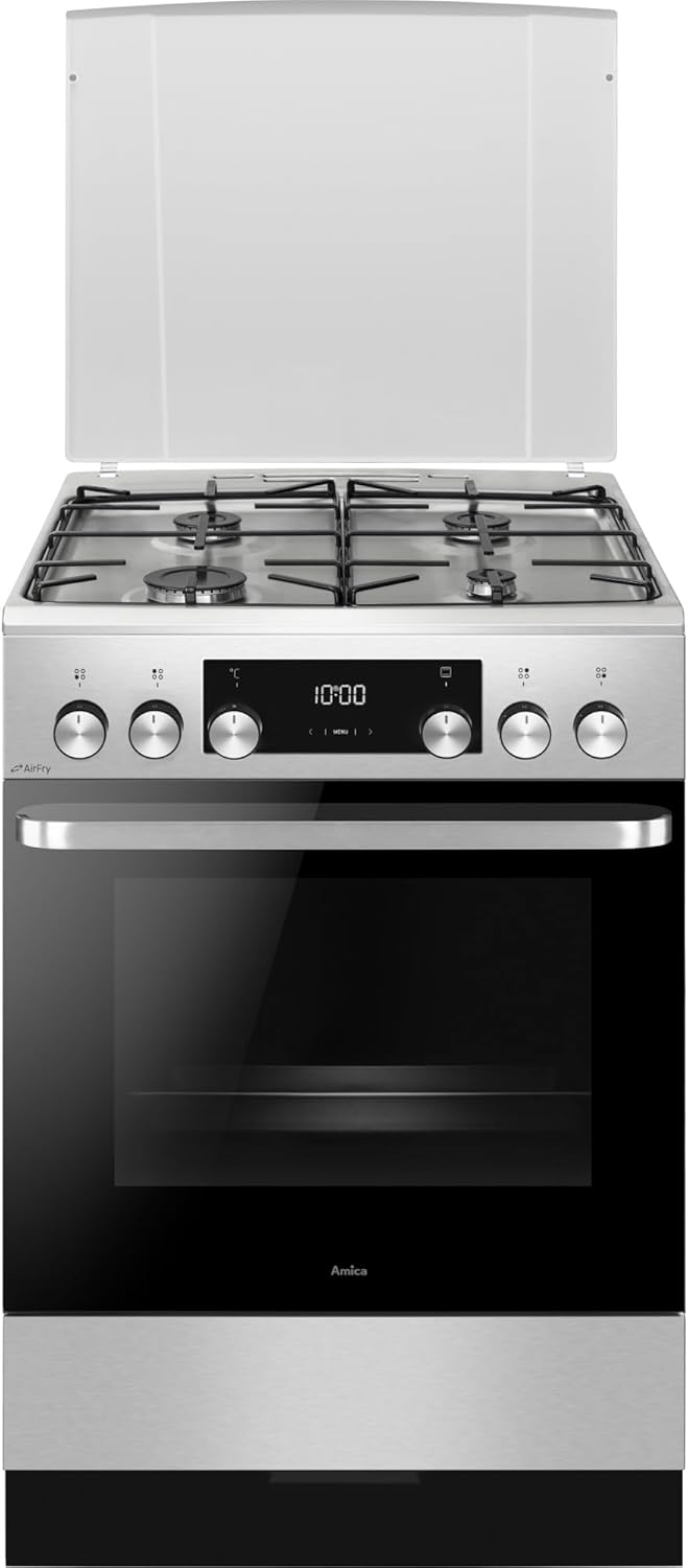 Cuisinières Amica – 77l | Inox/Noir, Cuisinière Gaz 4 Feux Inox - ACM7005RX