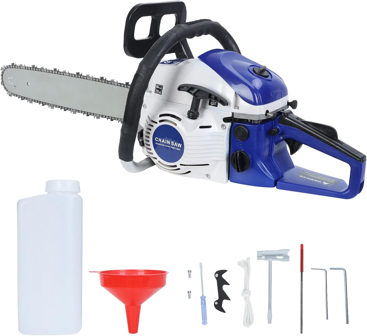 tronçonneuse nawoefii | 2200 W, Bleu/Blanc/Noir – Tronconneuse Thermique | à l'essence, moteur 2 températures 58cc