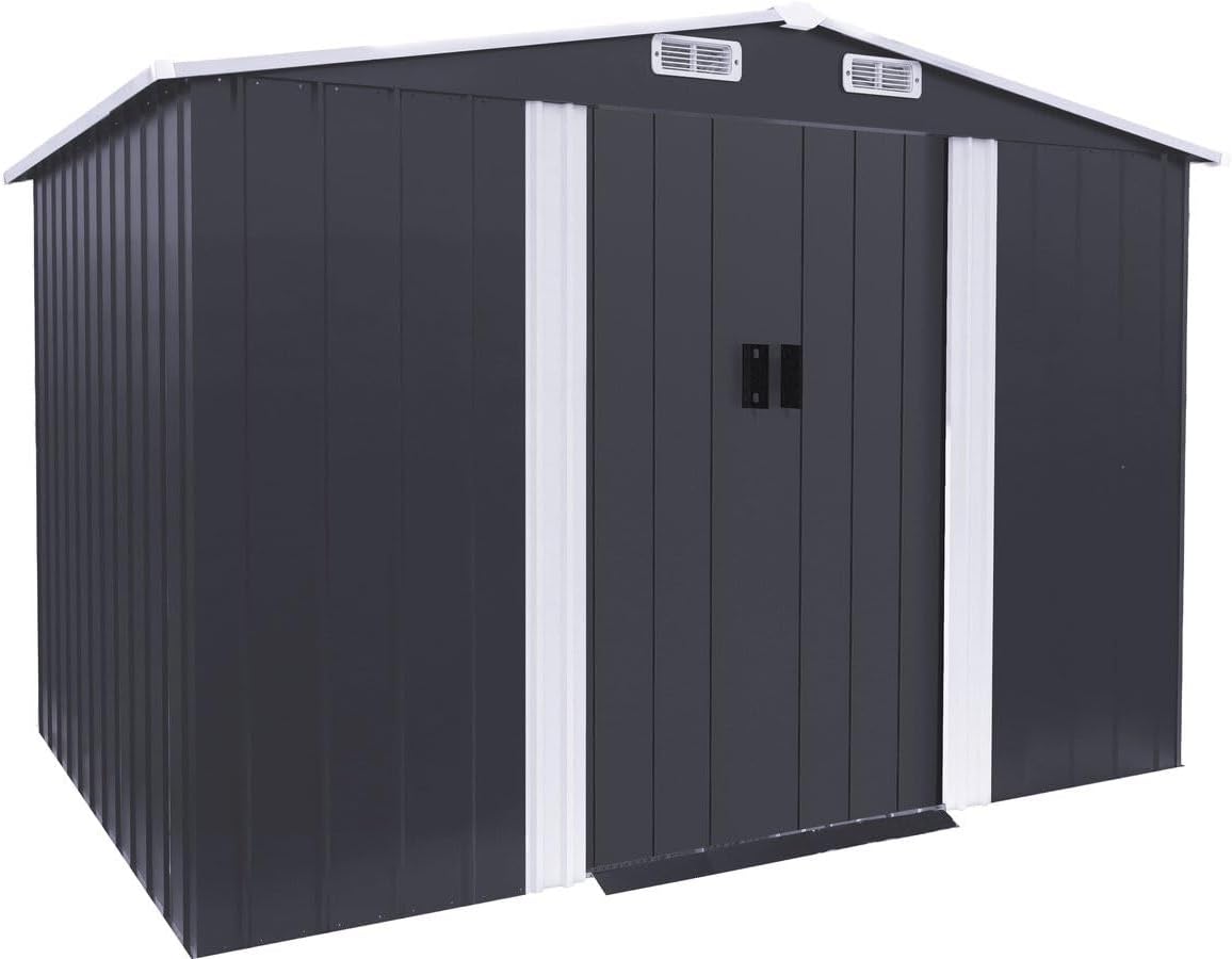 Abris de jardin Habitat et Jardin | 277 x 191 x 193 cm, 5,29 m – 4,76 m2 | Gris/Blanc, Abri de Jardin métal Boston - ² ( au Sol)- Gris